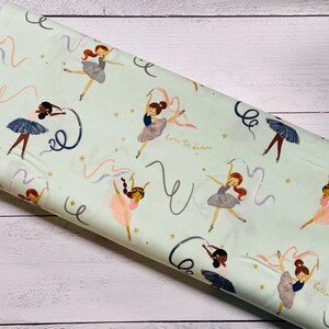 Spin & Twirl, Main Print in Mist, Ballerinas, The RBD Designers, Riley Blake Designs, sold by the 1/2 yard or the yard