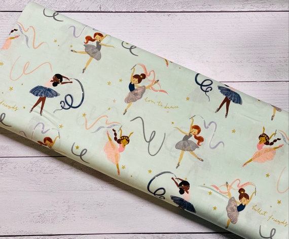 Spin & Twirl, Main Print in Mist, Ballerinas, The RBD Designers, Riley Blake Designs, sold by the 1/2 yard or the yard