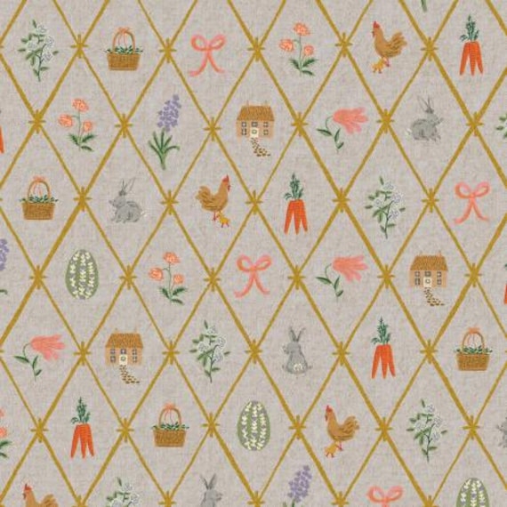 Easter - Easter Lattice - Blue Canvas Metallic Fabric- RP1501-BL7CM , Rifle Paper Co, Cotton + Steel, sold by the 1/2 yard or the yard
