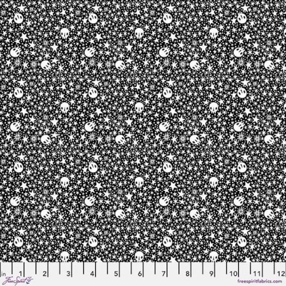 Witchy Ways, Starry Skulls, in Black, By Cori Dantini, FreeSpirit Fabrics, sold by the yard