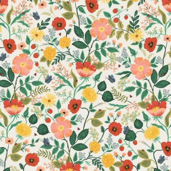 Camont - Poppy Fields- Cream Fabric- RP702-CR2 - Rifle Paper Co- Cotton and Steel- Sold by the 1/2 yard or the yard