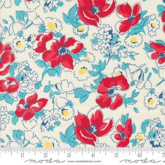 Time And Again, Cheerful Florals Feedsack, in Flour, by  Linzee McCray, 23361 11, Moda, sold by the yard