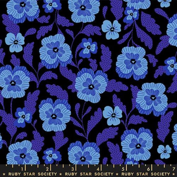 Hello Alice, Violets, in Black, RS2126 16, Ruby Star, sold by the yard