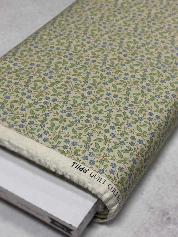 Sunday Brunch, Tipsy, in Cream and Blue, Tilda Fabrics, by Tone Finnanger, sold by the yard