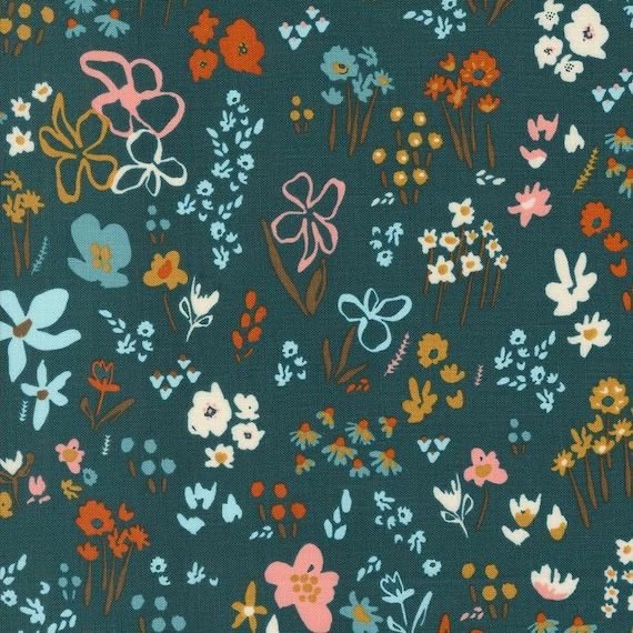 Things Above, Scattered Seeds Florals, in Deep Sea, By Fancy That Design House, 45612 26, Moda, sold by the yard