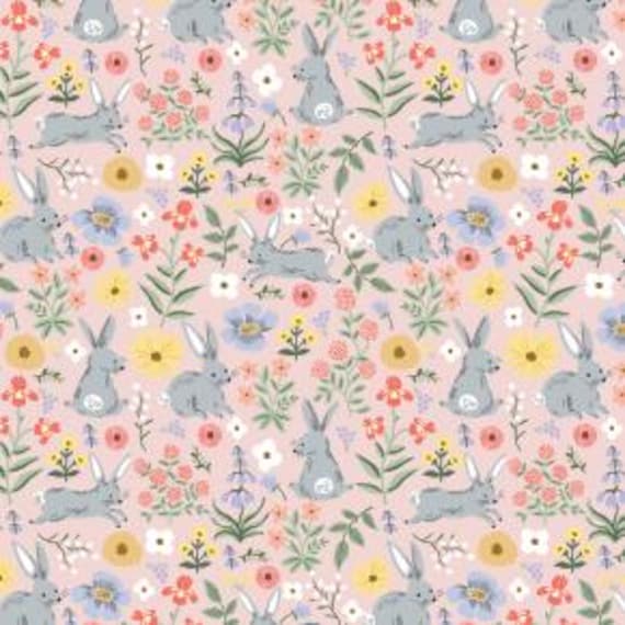 Easter II, Bunny Floral, in Pink Fabric, RP1508-PI1, Rifle Paper Co, Cotton+Steel, sold by the yard