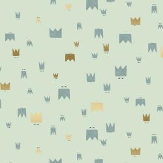 AE103-MI3M Dear Friends - Royal Folk - Mint Metallic Fabric- Cotton and Steel- RJR- Sold by the 1/2 yard or the yard