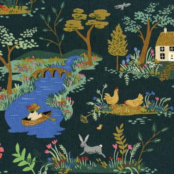 AB8056-042 English Garden - Garden Toile - Dark CANVAS Fabric, sold by the 1/2 yard or the yard