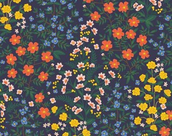 Camont - Wildwood Garden - Navy Canvas Fabric - RP705-NA4c- Rifle Paper Co- Cotton And Steel- Sold by the 1/2 yard or the yard