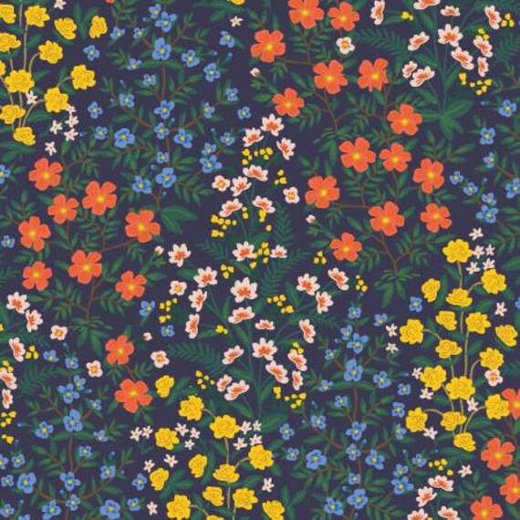 Camont - Wildwood Garden - Navy Canvas Fabric - RP705-NA4c- Rifle Paper Co- Cotton And Steel- Sold by the 1/2 yard or the yard