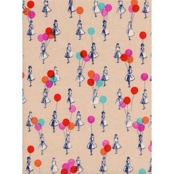 Jubilee - Balloons - Peach Unbleached Cotton Fabric- Cotton and Steel-RJR-M0045-002 - Sold by the half-yard or the yard cut continuous