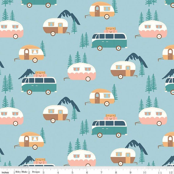 Live, Love, Glamp Trailers Mist, By Dani Mogstad, for Riley Blake Designs, sold by the 1/2 yard or the yard