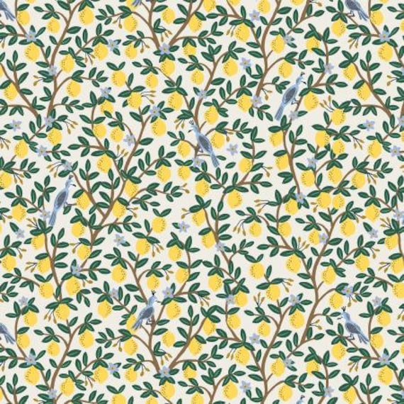 Camont - Lemon Grove - Cream Metallic Fabric- RP703-CR1M- Rifle Paper Co- Cotton And Steel- Sold by the 1/2 yard or the yard