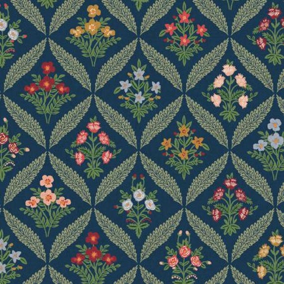 Dahlia, Estee Garden, Navy Multi Canvas Fabric, RP1602-NM4C Rifle Paper Co, Cotton+Steel, sold by the yard