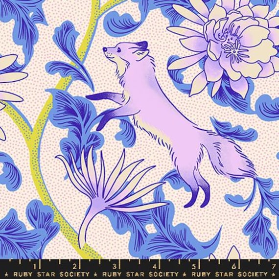 Glow Garden, Fox Bloom Florals, Fox Playful Novelty, RS2112 11, By Sarah Watts, Ruby Star, sold by the yard