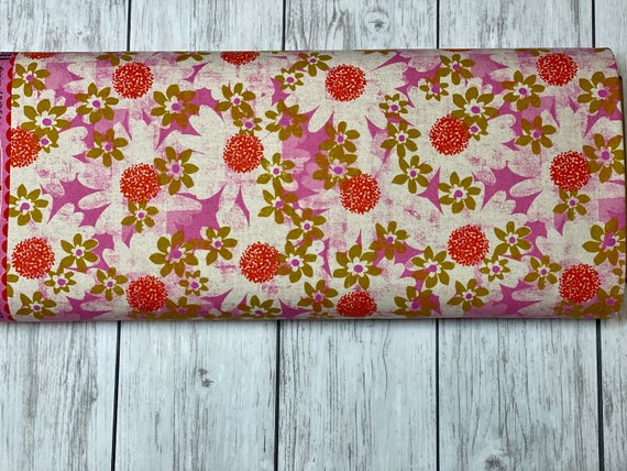 M0041-012 Trinket - Daisy Fields - Pink CANVAS Fabric- Cotton and Steel- RJR- Sold by the half-yard or the yard cut continuous