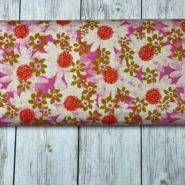 M0041-012 Trinket - Daisy Fields - Pink CANVAS Fabric- Cotton and Steel- RJR- Sold by the half-yard or the yard cut continuous