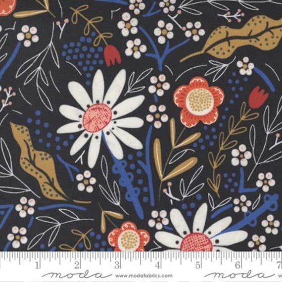 Birdsong, July Floral, in Raven, By Gingiber, 48351 17, Moda Sold by the 1/2 yard or the yard