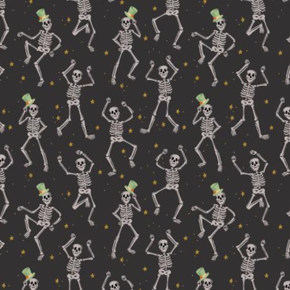 Halloween, Skeletons, Black Metallic Fabric, RP1301-BK1M, Rifle Paper Co, Cotton+Steel, sold by the 1/2 yard or the yard