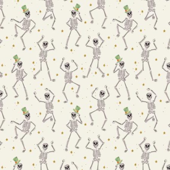 Halloween, Skeletons, Cream Metallic Fabric, RP1301-CR3M, Rifle Paper Co, Cotton+Steel, sold by the 1/2 yard or the yard