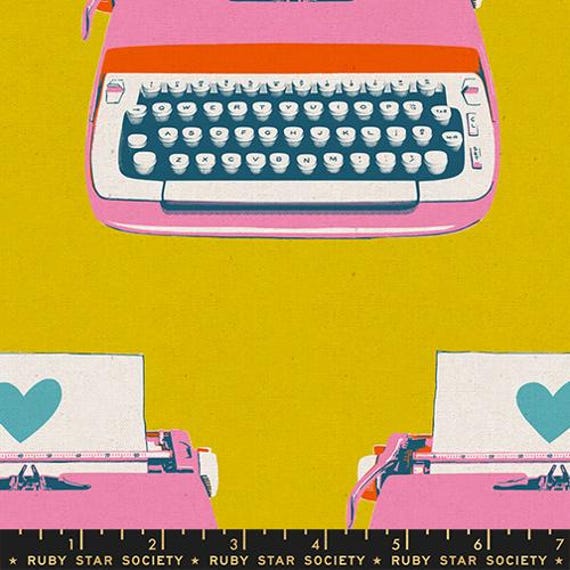 Best Day Ever, Typewriters, Canvas, in Golden, RS0108 17L, By Melody Miller, Ruby Star Society, Moda, sold by the yard