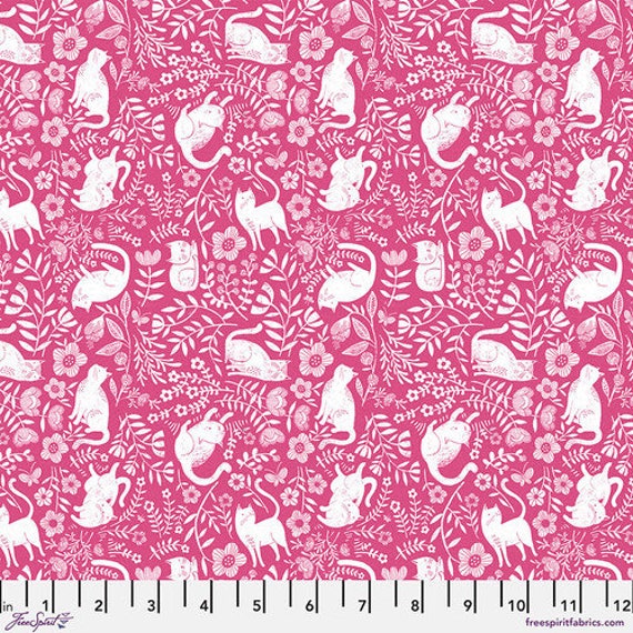 Here Kitty Kitty in Pink, Here Kitty Kitty, By Cori Dantini, for FreeSpirit Fabrics, sold by the 1/2 yard or the yard  100% Cotton