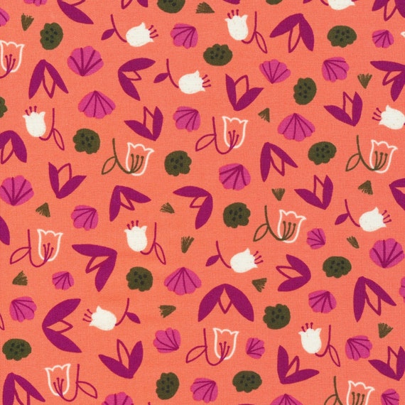 SPRING RIVIÉRE, Peach Pops, Organic Cotton, By Kate Merritt, Cloud 9 Fabrics, sold by the 1/2 yard or the yard