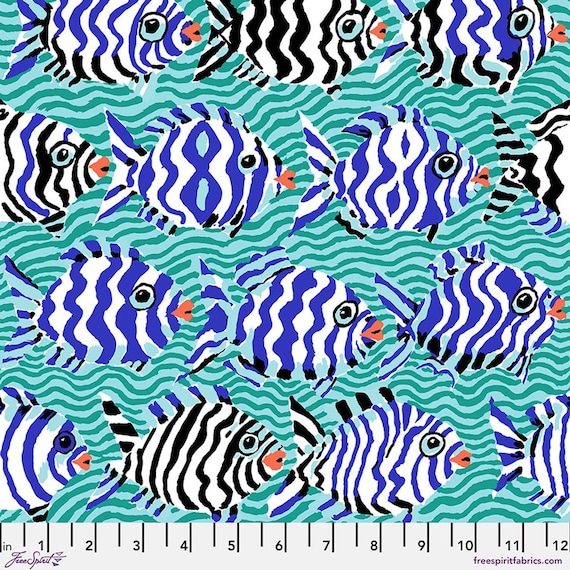 Minnows, in Aqua,  August 2025 Collection, by Brandon Mably for the Kaffe Fassett Collective, FreeSpirit Fabrics, sold by the yard