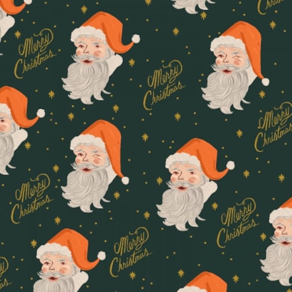 Holiday Classics, Santa, Evergreen Metallic Fabric, Rifle Paper Co,  Cotton+Steel, sold by the 1/2 yard or the yard