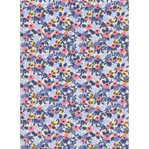 AB8004-003 Les Fleurs - Rosa - Periwinkle Fabric- Rifle Paper Co- Cotton and Steel-RJR- Sold by the 1/2 yard or the yard