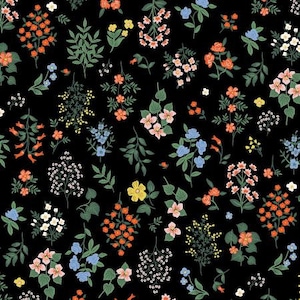 Strawberry Fields - Hawthorne - Black Fabric-RP401-BK1 - Rifle Paper Co- Cotton and Steel/RJR- Sold by the 1/2 yard or the yard
