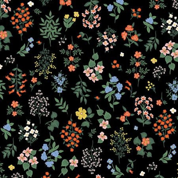 Strawberry Fields - Hawthorne - Black Fabric-RP401-BK1 - Rifle Paper Co- Cotton and Steel/RJR- Sold by the 1/2 yard or the yard