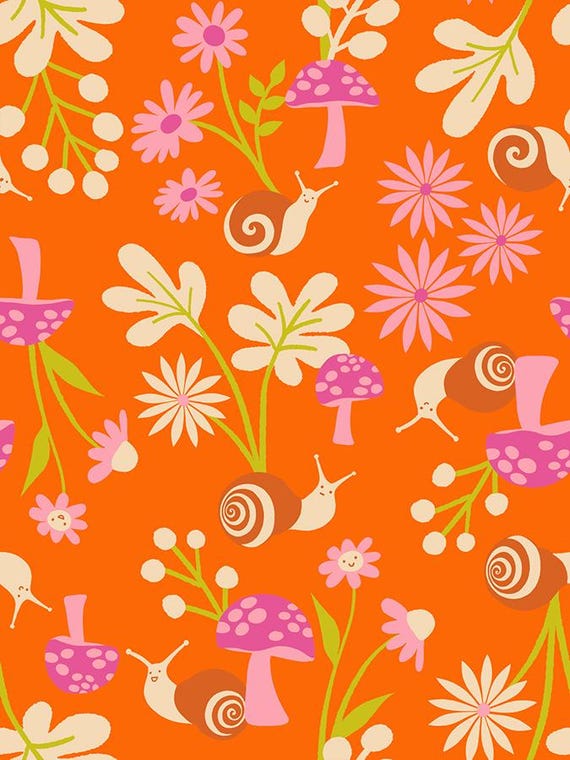 Animal Animal, Snails and flowers, in Goldfish, RS5163 11, Ruby Star, sold by the 1/2 yard or the yard