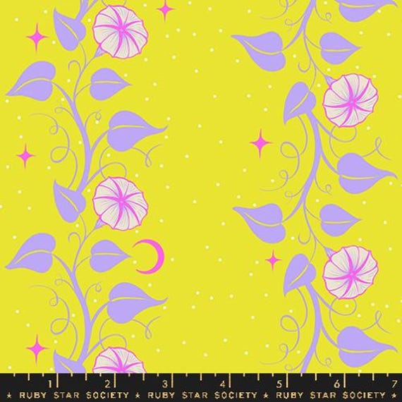 Glow Garden, Moon Vines Florals, in Citron, RS2114 14, By Sarah Watts, Ruby Star, sold by the yard