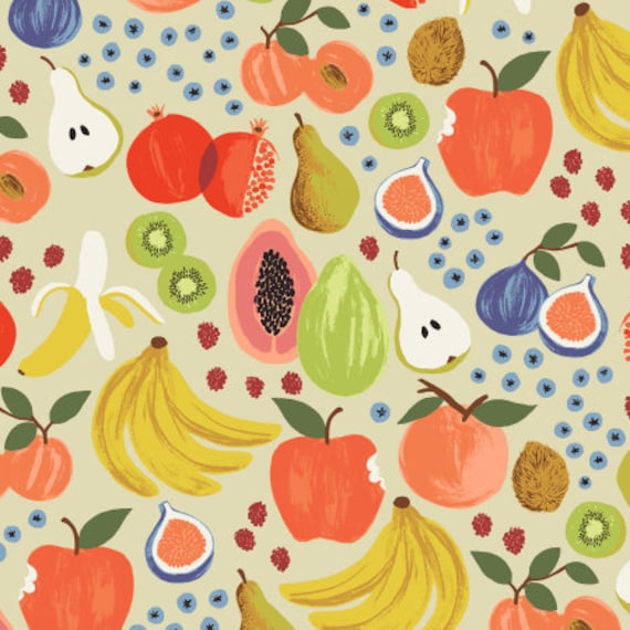 Orchard, RP1200-CR3, Fruit Stand, Cream Fabric, By Rifle Paper Co, for Cotton+Steel, sold by the 1/2 yard or the yard