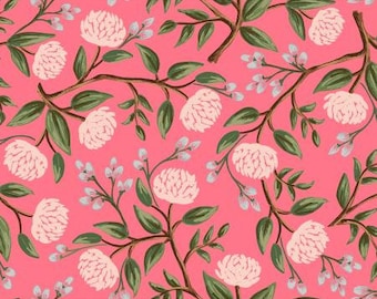 Rifle Paper Co. Wildwood Peonies - Pink Fabric, Sold by the 1/2 Yard or the yard -Cut Continuously