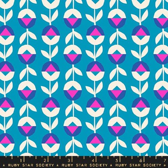 Eye Candy, Retro Flower Chain, in Cerulean, RS5161 20, Ruby Star Society, Moda, sold by the 1/2 yard or the yard