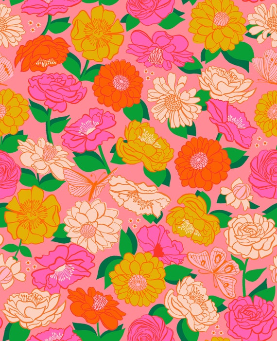 Flowerland, Flowers, Sorbet, RS0067 13, By Melody Miller, Ruby Star, Moda, sold by the 1/2 yard or the yard