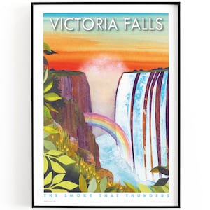 Victoria Falls, Zambia art print, A4 or A5. Waterfalls, rainbow, travel gift, wall art, gift for husband, gift for wife, Zimbabwe.