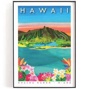 HAWAII, Kualoa Ranch print A4 or A5 |  Printed on textured paper with a thin white border.