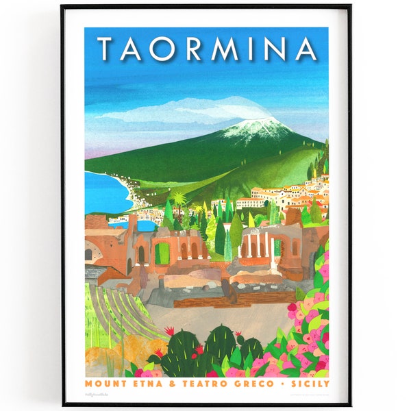 TAORMINA,Sicily print A4 or A5 | Printed on textured paper with a thin white border.