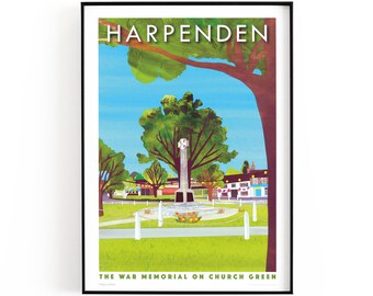 HARPENDEN, Hertfordshire print A4 or A5 | Printed on textured paper with a thin white border.