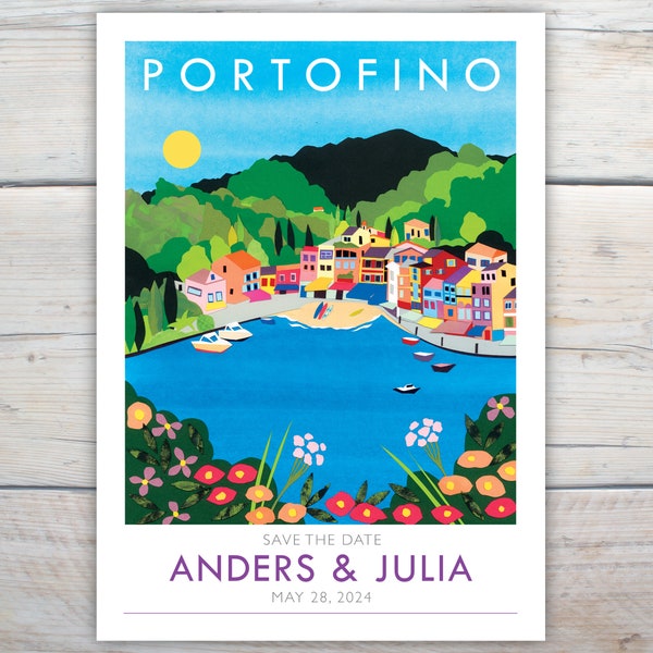 Portofino, Italy. 5x7 inch destination wedding card