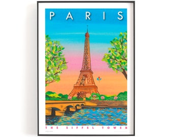 PARIJS, Eiffeltoren print A4 of A5 | Gedrukt op structuurpapier met een dunne witte rand.