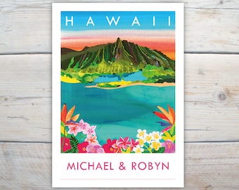 Hawaii invitations, 5x7 inch Oahu wedding, Kualoa Ranch
