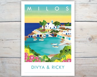 Destination wedding invitations, Milos, Greece, 5x7 inch
