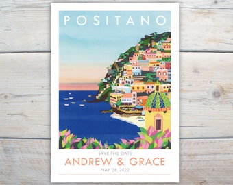 Positano save the dates. 5x7 inch Italy wedding announcement