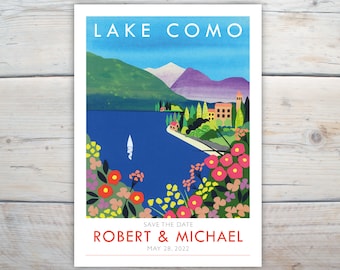 Save the dates, Lake Como, Italy. 5x7 inch destination wedding card