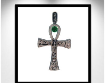 Cross of life silver - bail cartridge and stone _ Egypt collection