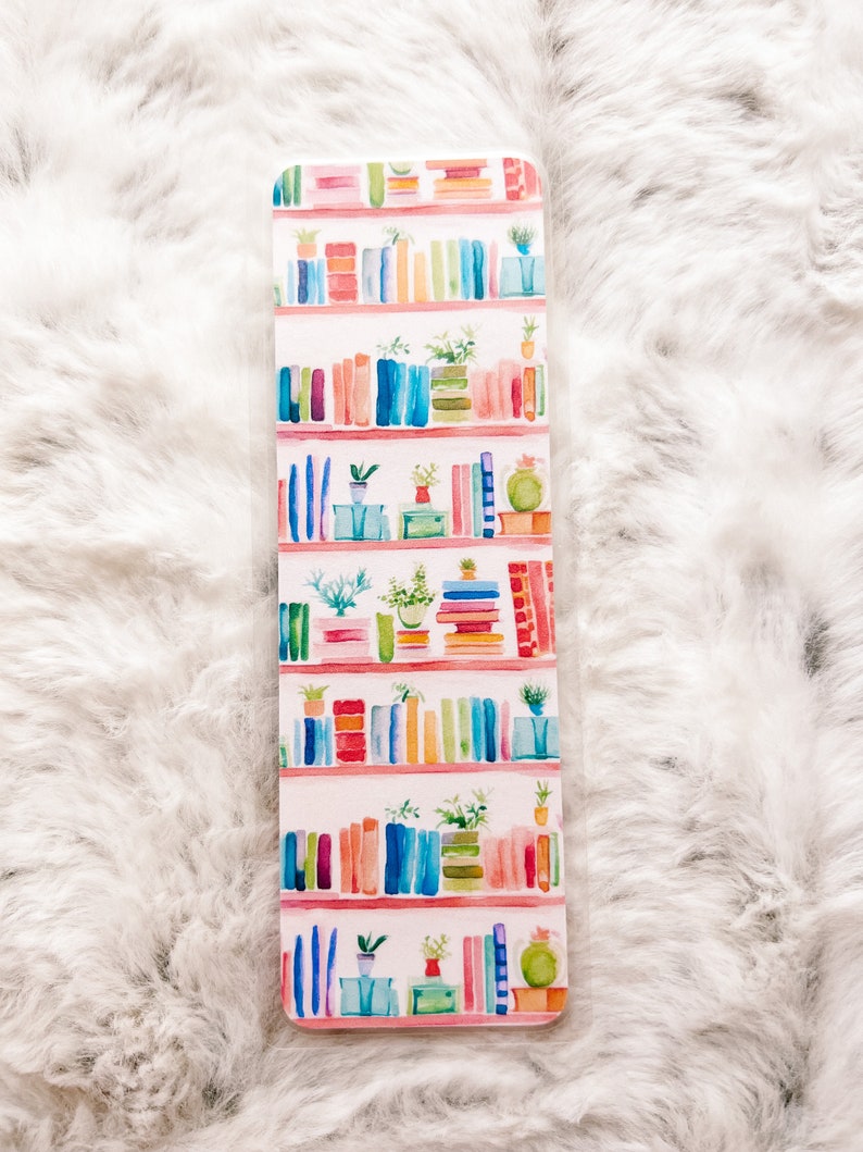 Bookshelf Books & Plants Bookmark Book Lovers Bookmark Laminated Bookmark Bookworm Gift Gift for Reader Librarian Gift image 5